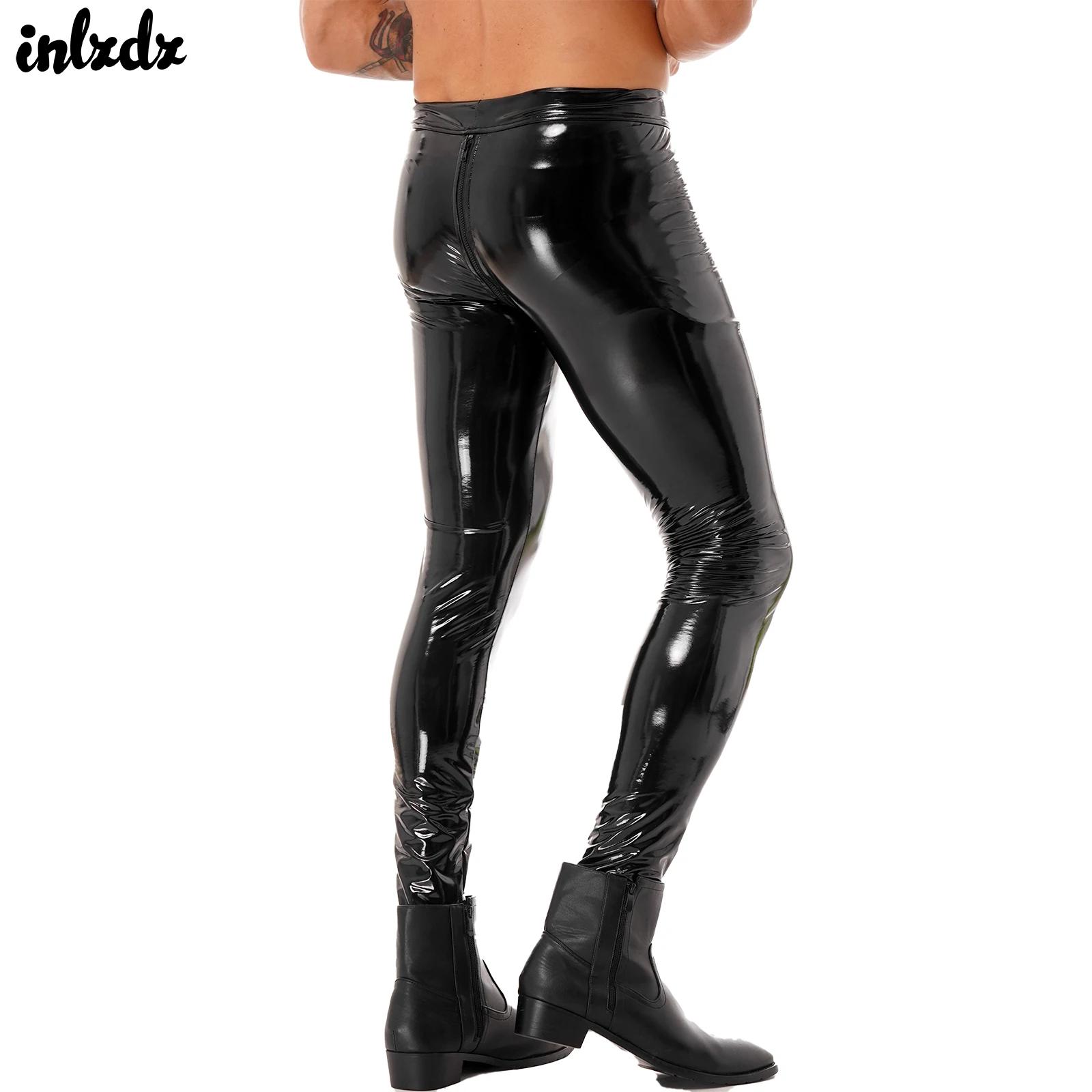 Motorcycle Gear Mens - メンズジッパー股スキニーパンツクラブウェアパテントレザーモトバイカースキニーパンツレギンスオートバイパーティータイツパンツ
