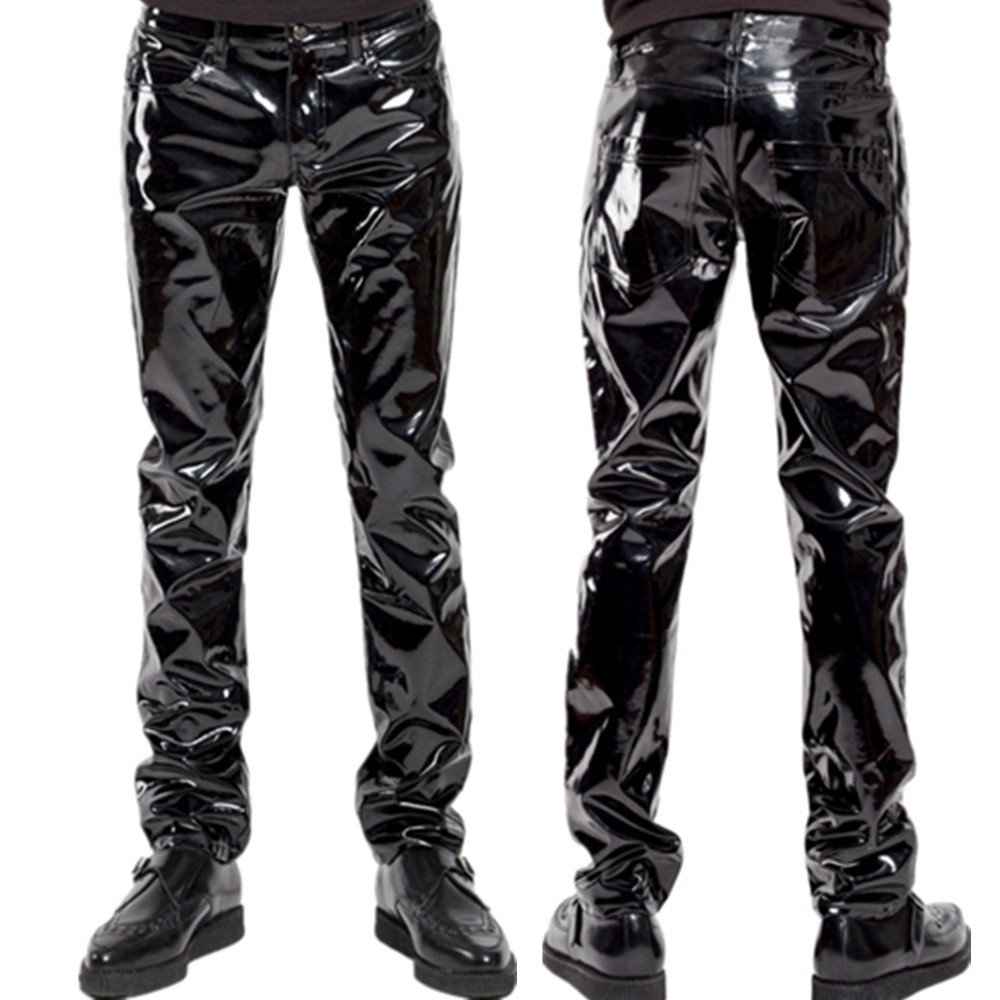 男性用の光沢のあるPVCラテックスパンツ,オートバイ用の黒い - Motorcycle Gear Mens のレビューと価格